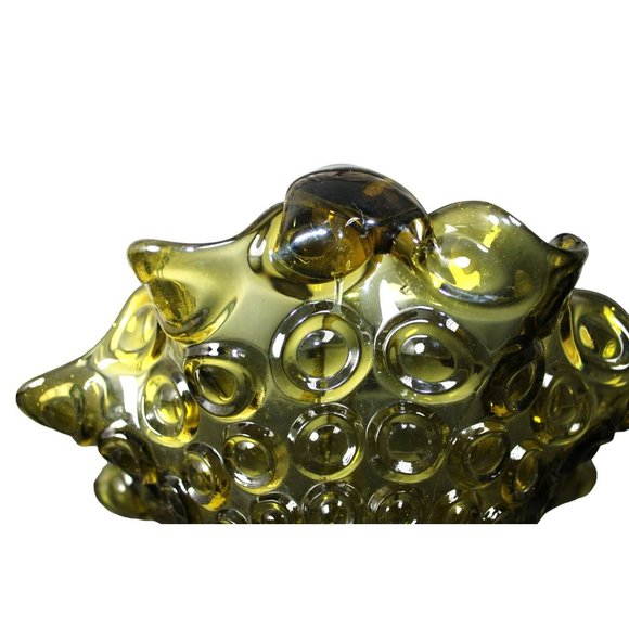 Vintage Avocado Green Art Glass Basket/Candy Dish with Ruffled Edge - Picture 5 of 5